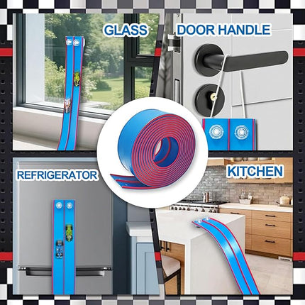 Flexible Race Track Toys for Kids, 15 Ft Double Lane Racetrack with 4 Cars & Suction Cups, Compatible with Hot Wheels & 1/64 Diecast Cars, Portable Roll Up Car Ramp Track Set for Ages 3+(Blue & Red)