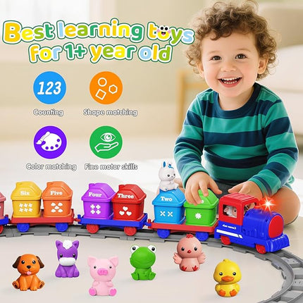 Train Set for Toddlers 2-4,Toddler Toys for 1 2 3 Year Old,Electric Train Set Montessori Learning Matching & Sorting Toys, Learning Toy Birthday Gift for Boy Girl