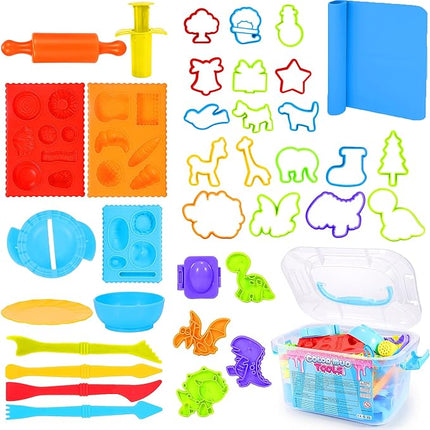 ‌Playdough Tool Set for 3-8 Year Olds | 30-Piece Playdough Accessory Kit with Animal Molds, Rolling Pin & Storage Box | STEM Educational Gift for Boys & Girls - Birthday, Christmas, Party Favor