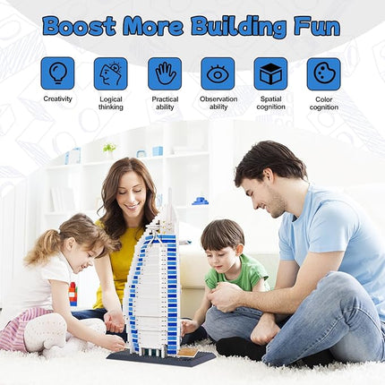 Building Blocks Set, Hotel Burj Al Arab Kit Model Brick Standard Size, World Famous Architecture Model, Birthday for Adults and Children 8+ 1306 Pieces