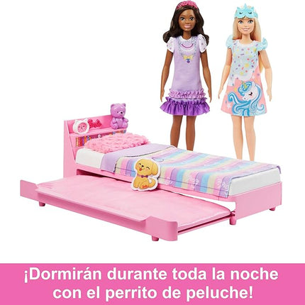 Barbie My First Barbie Doll House Furniture, Bedtime Playset with Trundle Bed, Plush Puppy & Accessories, Toys for Little Kids, 13.5-inch Scale