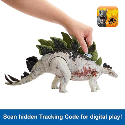 Mattel Jurassic World Gigantic Trackers Action Figure, Stegosaurus Dinosaure Toy with Attack Motion & Tracking Gear, Plus Downloadable App & AR