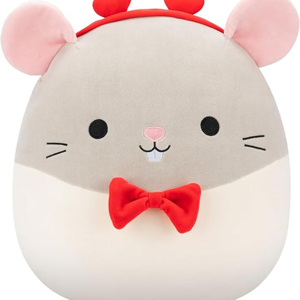 Squishmallows Original 14in Rusty The Grey Rat with Heart Headband and Bowtie – Official Jazwares Plush (Large)