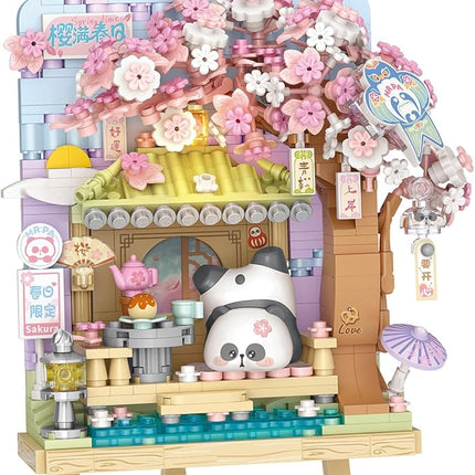 MEIEST Panda Mini Building Blocks Cute 3D Painting Model Set,Creative 4 Seasons' Views Collection Construction Building Bricks Toy,Home Decor (Spring-Cherry Blossom)