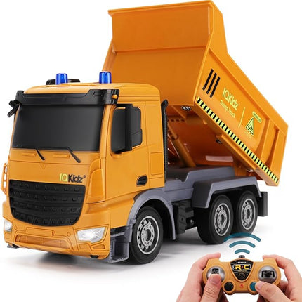Remote Control Dump Truck Toys - RC Construction Vehicles with Blue Warning Lights, Trucks Toy for Boys Girls 3 4 5-7 8 9 10 Year Old and Up, Best Birthday Gift Ideas for Kids Age 5-10