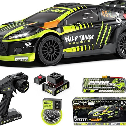 CROBOLL RLAARLO 1/10 Brushless Carbon Fiber RC Drift Cars for Adults with Gyro, Max 50 mph Fast RC Rally Car, 2.4Ghz All Terrain Remote Control Car 4x4 Hobby RTR RC Truck with 3S Battery