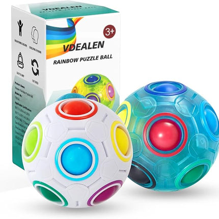Vdealen Magic Rainbow Puzzle Ball, Fidget Ball Puzzle Brain Teaser Fidget Toy for Boys & Girls- Birthday Party Valentines Easter Christmas Stocking Stuffers for Kids Teen & Adults-2 Pack