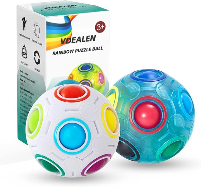 Vdealen Magic Rainbow Puzzle Ball, Fidget Ball Puzzle Brain Teaser Fidget Toy for Boys & Girls- Birthday Party Valentines Easter Christmas Stocking Stuffers for Kids Teen & Adults-2 Pack