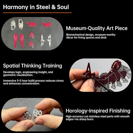 Eagle 3D Metal Model Kits for Adults and Teens,3D Metal Puzzles, Mechanical Assembly Models, Collectible Mechanical Engineering Crafts for Home Office Decoration & Gift (Red)