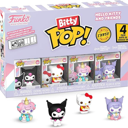 Funko Pop! Bitty: Sanrio - Kuromi, Hello Kitty (Ice Cream), My Melody (Unicorn Party), and Chase Mini Figure - 0.9 Inch (2.2 Cm) - Hello Kitty Collectable - Stackable Display Shelf Included