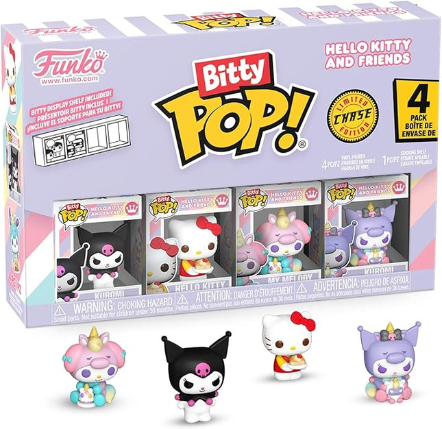 Funko Pop! Bitty: Sanrio - Kuromi, Hello Kitty (Ice Cream), My Melody (Unicorn Party), and Chase Mini Figure - 0.9 Inch (2.2 Cm) - Hello Kitty Collectable - Stackable Display Shelf Included