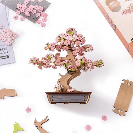 ROBOTIME Sakura Bonsai 3D Puzzles Wooden Artificial Cherry Blossom Tree DIY Model Building Kit for Home Decoration and Office Art Creative Gifts