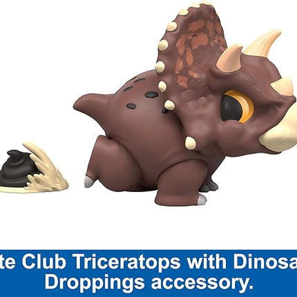 Mattel Jurassic World Bite Club Dinosaur Action Figure & Accessory, Triceratops Chubby-Stylized Toy Collectible