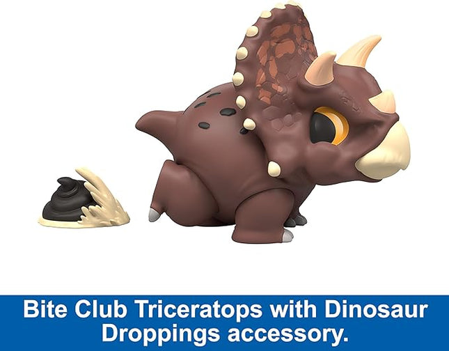 Mattel Jurassic World Bite Club Dinosaur Action Figure & Accessory, Triceratops Chubby-Stylized Toy Collectible