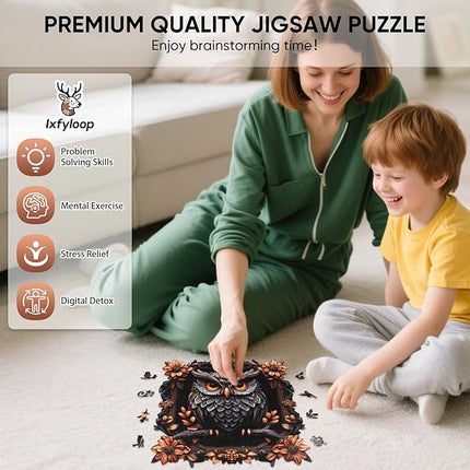 Wooden Puzzles for Adults, Owl Wooden Jigsaw Puzzles 209pcs, Animal Adult Puzzles, Irregular Wood Puzzles Creative Gift for Adults and Kids Family Brain Game, 11.2x10.9 inch
