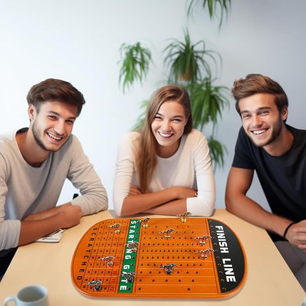 Large 21 inches Horse Racing Board Game with 11 Luxury Metal Horses, Thickened Wood Finish Line, Race Game Including Dices and Cards (Red Peach, Oval)