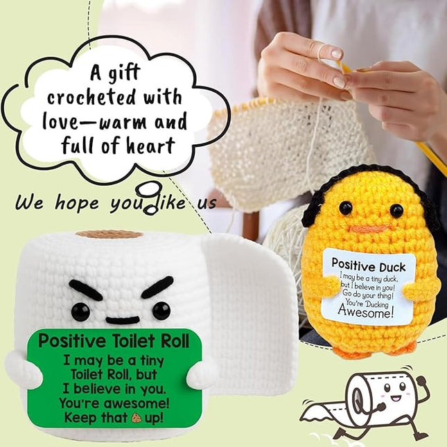 Inspirational Birthday Gifts for Women - Handmade Positive Emotional Uplifting Support Small Funny Cute Crochet Duck Paper Towel Pickle for Her Him Men Friends Coworkers Colleges Graduation