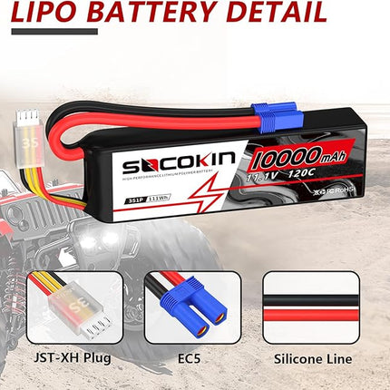 3S Lipo Battery 10000mah 120C with EC5 Connector Soft Case for RC Car Boat Truck Helicopter Airplane Drone FPV RC Hobby