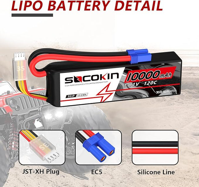 3S Lipo Battery 10000mah 120C with EC5 Connector Soft Case for RC Car Boat Truck Helicopter Airplane Drone FPV RC Hobby