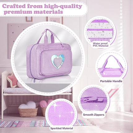 Carrying Case Compatible with Barbie Dolls 12-Inch, Storage Organizer with Handle Holds up to 6 Dolls,Multiple Pockets for Accessories,Toy Storage Box, lavender,Bag Only