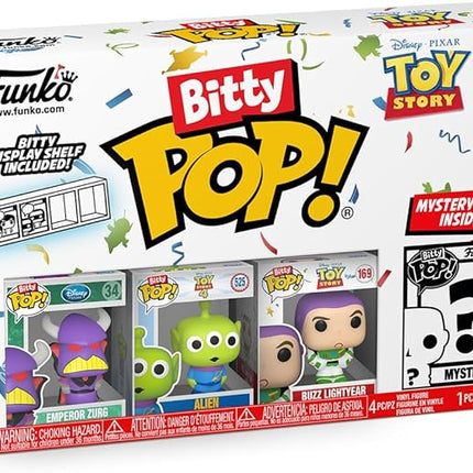 Funko Bitty Pop Toy Story - Zurg, Alien, Buzz Lightyear and A Surprise Mystery Mini Figure - 0.9 Inch (2.2 Cm) Collectable - Stackable Display Shelf Included - Gift Idea - Cake Topper