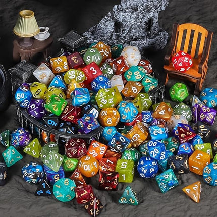 QMay DND Dice Set -25x7 (175pcs) Polyhedral Dice Compatible with Dungeons and Dragons D&D RPG MTG Table Games.25 Sets of 7 dice and a dice Bag
