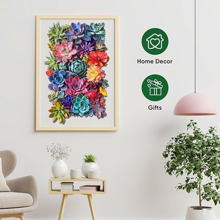 delobil Rectangular Succulent Wooden Puzzles,500 Pieces Jigsaw Puzzles 18.5'' x11.7'', Unique Design Liberty Wooden Puzzles for Adults and Kids, Family Game Gift Royal Size