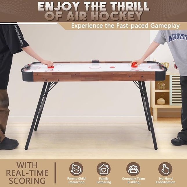 56” Foldable Air Hockey Table, Folding Indoor Hockey Game Table w/Accurate Electronic Scoring, Powerful Motor, 2 Pucks and 2 Pushers for Adults Kids, Home Game Room