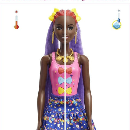 Barbie Color Reveal Glitter! Hair Swaps Doll, Glittery Blue with 25 Hairstyling & Party-Themed Surprises Including 10 Plug-in Hair Pieces, Gift for Kids 3 Years Old & Up
