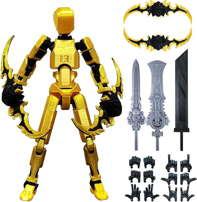 T13 Action Figure for Kids,3D Printed Titan 13 Figure with Multiple Accessories,Dummy 13 Desktop Decorative Toy(Gold)
