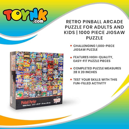 Pinball Parlor Retro Arcade Puzzle for Adults and Kids | 1000 Piece Jigsaw Puzzle Toy | Interactive Brain Teaser for Family Game Night | 28 x 20 Inches