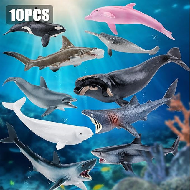 10PCS 5" Sea Animal Toys for Toddlers, Bath Ocean Animal Whale Shark Figurines Toys for Kids, Cake Toppers Birthday Party Favors & Gifts for Boys & Girls