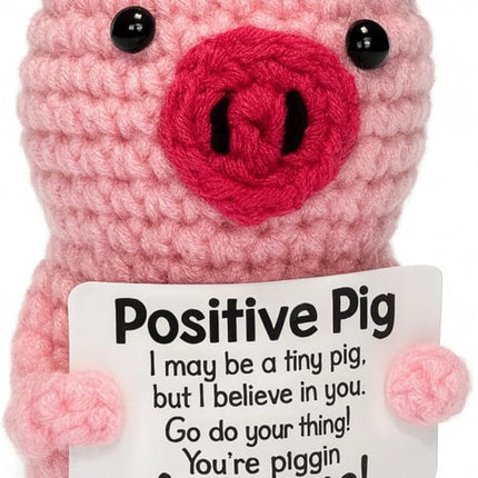 Pig Pink Positive Crochet Animals - Handmade Emotional Support Crochet Doll Desk Decor Pickle Gifts Emotional Support Plush for Anxiety & Stress Relief