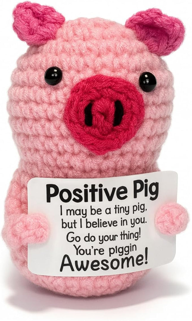 Pig Pink Positive Crochet Animals - Handmade Emotional Support Crochet Doll Desk Decor Pickle Gifts Emotional Support Plush for Anxiety & Stress Relief