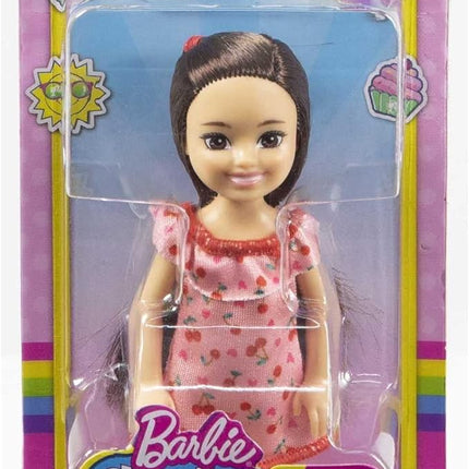 Barbie Chelsea Doll (Brunette) Wearing Ruffled Cherry-Print Dress and Black Shoes, Toy for Kids Ages 3 Years Old & Up