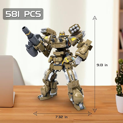 Mech Robot Transforming Building Blocks Set for Adults, Brown City Protector Mecha Model Action Figures, Cool Creative Robots STEM Toys Gift for Teens Boys, 581 Pieces