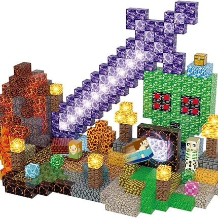 Magnetic Blocks Building Toys Set, Magnetic Building Blocks STEM Construction Toys, 3D Sword Light Up Magnet Cubes Montessori Sensory Stacking Toy for Toddlers Age 3 4 5 6 7 8