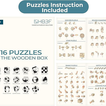 BSIRI 16 in 1 Wooden Brain Teaser Puzzles for Adults and Teens or Kids Interlocking 3D Mini Wood Mind Games Hand Puzzle Teasers Set Toys Coffee Table Games Gift