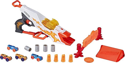 Nerf Doubleclutch Inferno Nitro Toy Includes Blaster, 4 Foam Body Cars, Double Reactive Target, Double Ramp, & 8 Obstacles for Kids 5 Years Old & Up