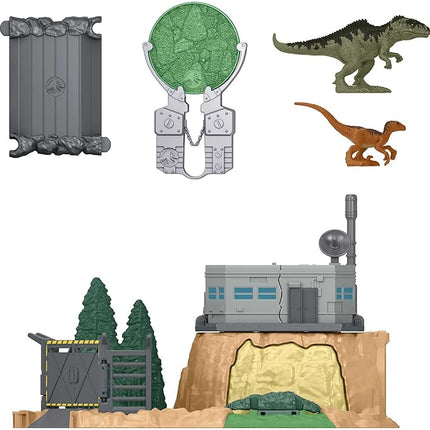 Mattel Jurassic World Dominion Minis Giganotosaurus Rampage Playset with 2 Mini Dinosaur Figures and Break Apart Features, Toy Set