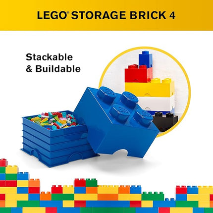 LEGO Storage Brick 4 Knobs Blue - Stackable Plastic Storage Box with Lid for Kids and Adults Ideal Desk Organizer and Toy Box - 5.6L Capacity