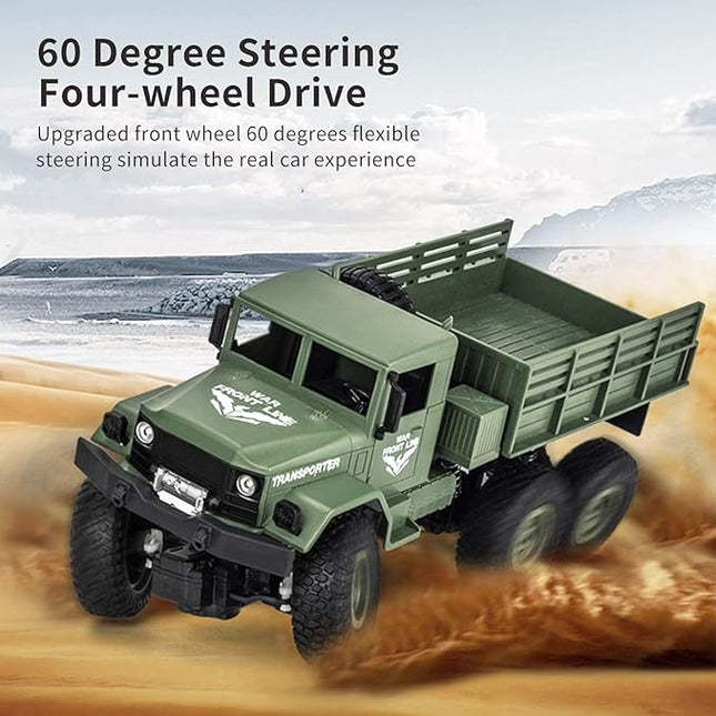 XINGRUI 50 Minutes Playing Time RC Military Truck, Off-Road Remote Control Car Army Toys, 2.4Ghz 4WD 1:18 Scale RC Car Toy Vehicle for Kids Children Boy Birthday