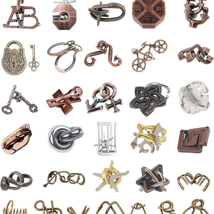 32Pcs Metal Brain Teaser Puzzles 3D Cast Steel Teasers Puzzle for Kids Teens Magic Puzzles Games Toys IQ Education Smart Logic Test Toy Fidget Toys Party Favors for Kids Adults Challenge