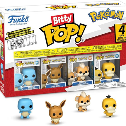 Funko Pop! Bitty: Pokemon - Squirtle, Eevee, Growlithe, and Psyduck - 0.9 Inch (2.2 Cm) Collectable - Stackable Display Shelf Included - Gift Idea - Party Bags Stocking