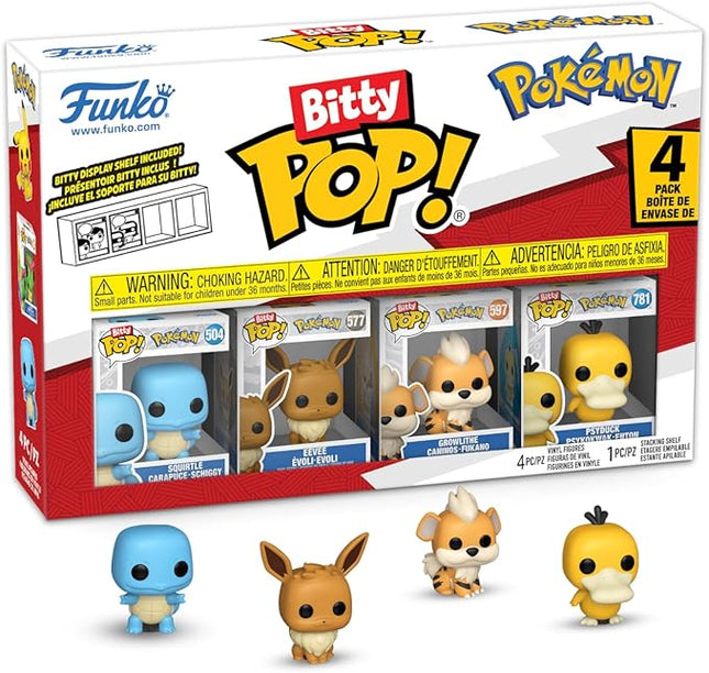 Funko Pop! Bitty: Pokemon - Squirtle, Eevee, Growlithe, and Psyduck - 0.9 Inch (2.2 Cm) Collectable - Stackable Display Shelf Included - Gift Idea - Party Bags Stocking