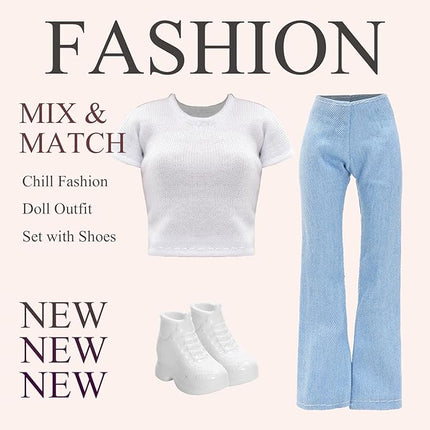 15 Pirces 11.5 Inch Girl Doll Clothes & Accessories Including 5 Colorful T-Shirt, 5 Denim Pants Jeans, 5 Pairs of Sneakers for Girl Dolls Casual Outfit Accessories