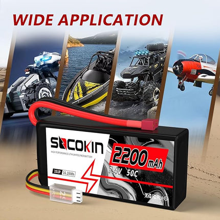 2S Lipo Battery 7.4V 50C 2200mAh Batteries with T-Plug Connector Plug Shorty Soft Case Battery for FPV Drone Quadcopter UAV Airplane Helicopter RC Car Truck Boat Truggy (2 Pack)