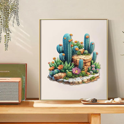 delobil Succulent Cactus Wooden Puzzles for Adults, 200 Pieces Jigsaw Puzzles, Unique Shaped Medium Size Liberty Wood Puzzle Gift for Adults and Kids, Family Game 11.2'' x 10.8''