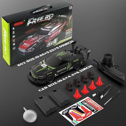 Remote Control RC Drift Car 1:16 Scale 4WD RC Car with LED Lights 2.4GHz 30km/h RTR High Speed Racing Sport Toy for Adults Boys Girls Kids Gift 2Pcs Rechargeable Battery (A-Black)