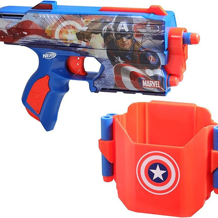 Nerf Marvel Captain America Dart Blaster, 10 Elite Darts, Holster, Toy Foam Blasters for 8 Year Old Boys & Girls & Up